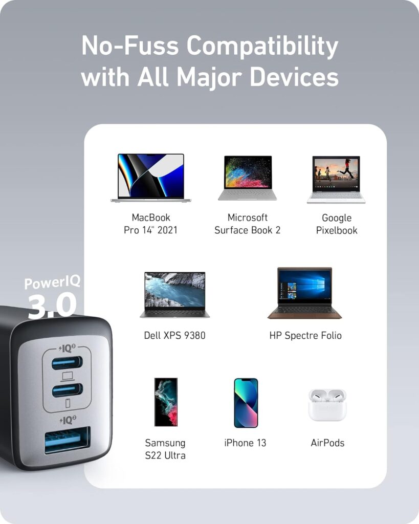 Anker USB C Charger, 735 Charger (Nano II 65W), iPad Charger, PPS 3-Port Fast Compact Foldable for MacBook Pro/Air, iPad Pro, Galaxy S23, Dell XPS 13, Note 20/10+, iPhone 15/Pro, Steam Deck, and More