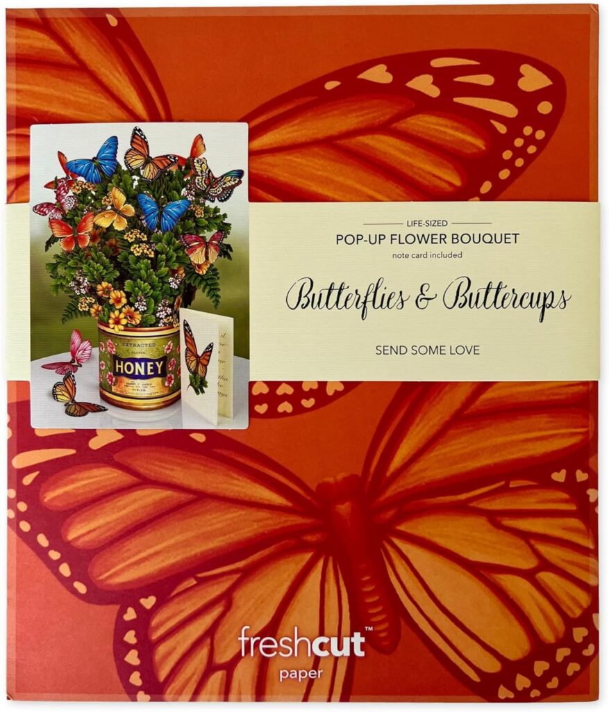 Freshcut Paper Pop Up Cards, Buttercups and Butterflies, 12 inch Life Sized Forever Flower Bouquet 3D Popup Greeting Cards with Blank Note Card and Envelope