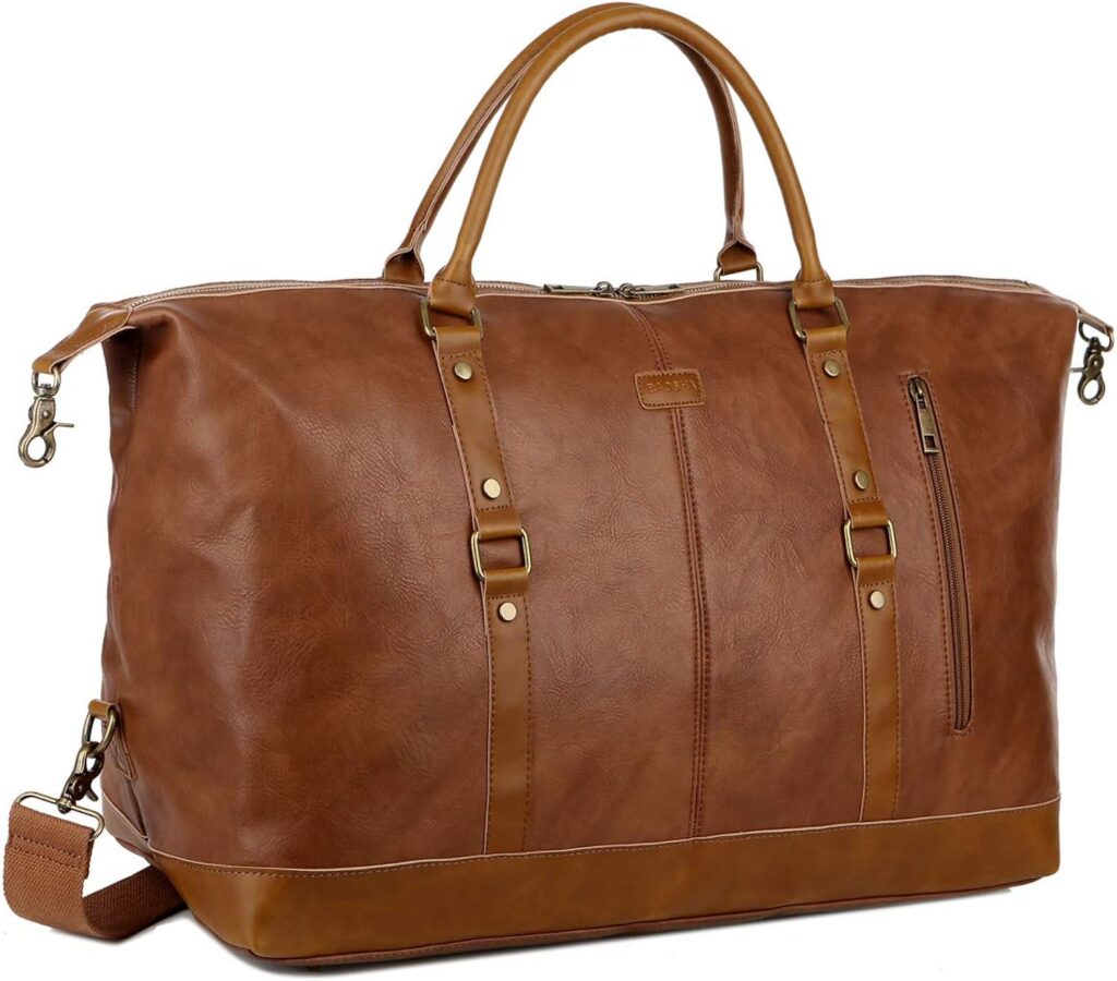 Leather Travel Duffel Tote Bag Overnight Weekender Bag Oversized for Men and Women HB-14 (Brown)