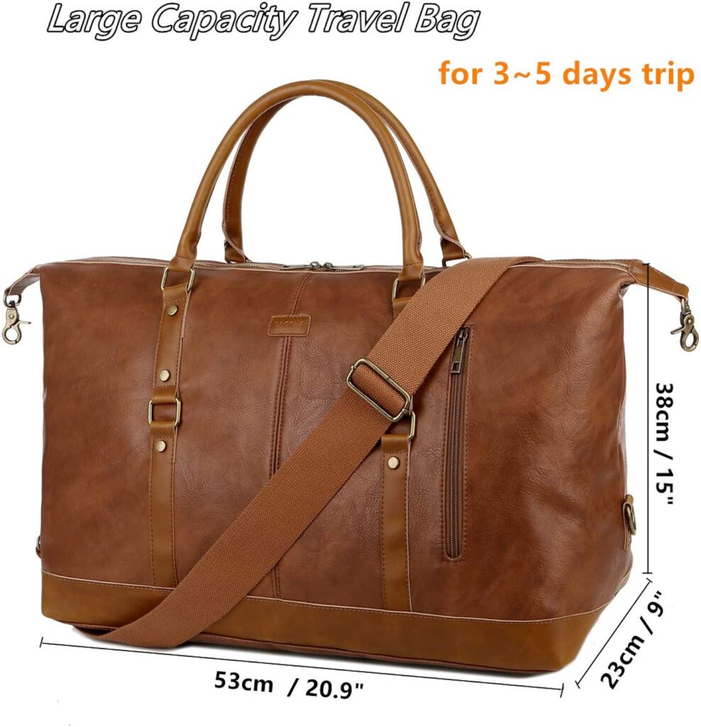 Leather Travel Duffel Tote Bag Overnight Weekender Bag Oversized for Men and Women HB-14 (Brown)