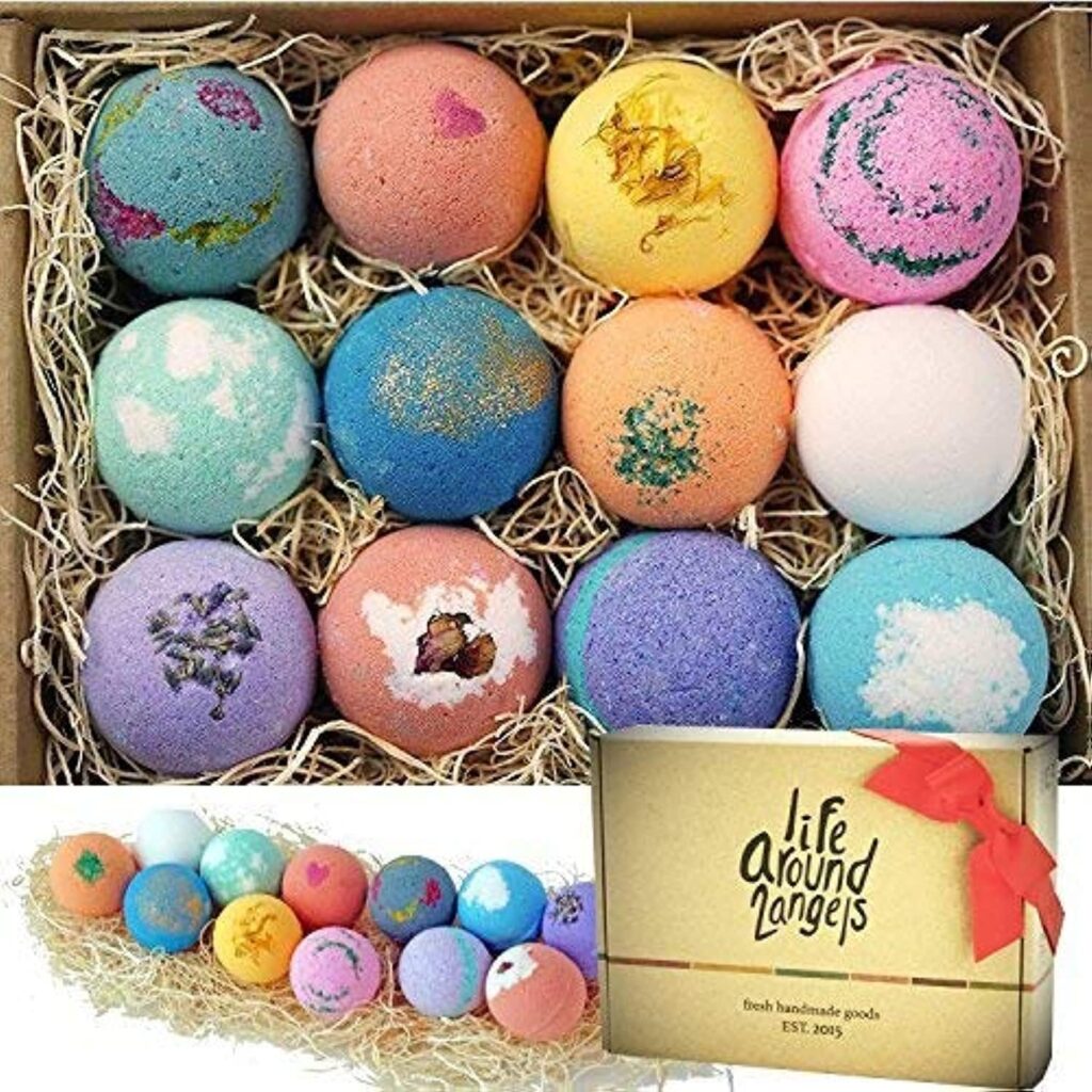 LifeAround2Angels Bath Bombs Gift Set 12 USA made Fizzies, Shea  Coco Butter Dry Skin Moisturize, Perfect for Bubble Spa Bath. Handmade Birthday Mothers day Gifts idea For Her/Him, wife, girlfriend