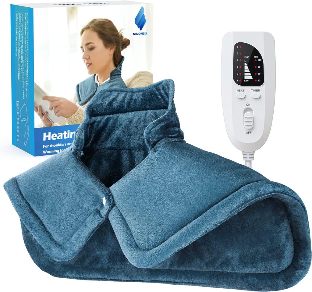 NIUONSIX Heating Pad for Neck and Shoulders 2lb Weighted Neck Heating Pad for Pain Relief 6 Heat Settings 4 Timers Auto Off Gifts for Women Men Mom Dad, Blue