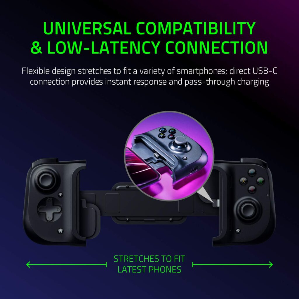 Razer Kishi Mobile Game Controller/Gamepad for Android USB-C: Xbox Game Pass Ultimate, xCloud, Stadia, GeForce NOW, Luna - Passthrough Charging - Low Latency Phone Controller Grip - Samsung, Pixel