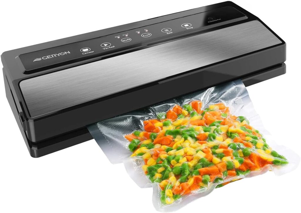 GERYON Vacuum Sealer Machine, Automatic Food Sealer, Starter Kit|Led Indicator Lights|Easy to Clean|Dry  Moist Food Modes| Compact Design (Silver)