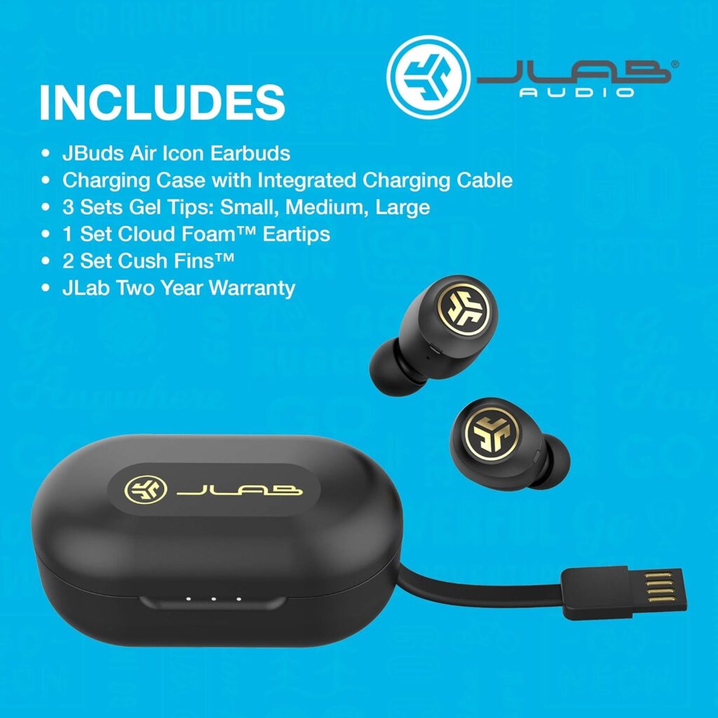 JLab JBuds Air True Wireless Signature Bluetooth Earbuds + Charging Case, Black, IP55 Sweat Resistance, Bluetooth 5.0 Connection, 3 EQ Sound Settings Signature, Balanced, Bass Boost