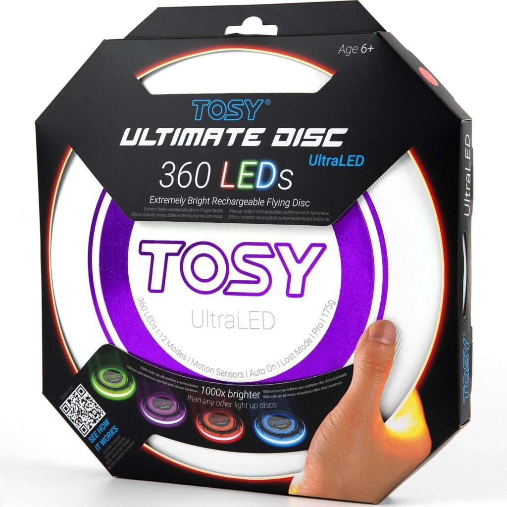TOSY Flying Disc - 16 Million Color RGB or 36 or 360 LEDs, Extremely Bright, Smart Modes, Auto Light Up, Rechargeable, Perfect Birthday  Camping Gift for Men/Boys/Teens/Kids, 175g frisbees