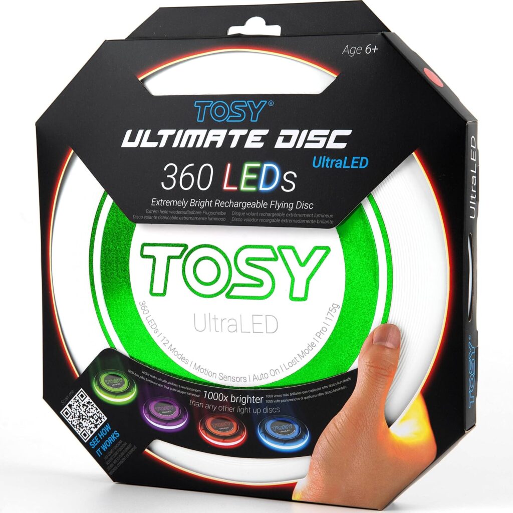 TOSY Flying Disc - 16 Million Color RGB or 36 or 360 LEDs, Extremely Bright, Smart Modes, Auto Light Up, Rechargeable, Perfect Birthday  Camping Gift for Men/Boys/Teens/Kids, 175g frisbees